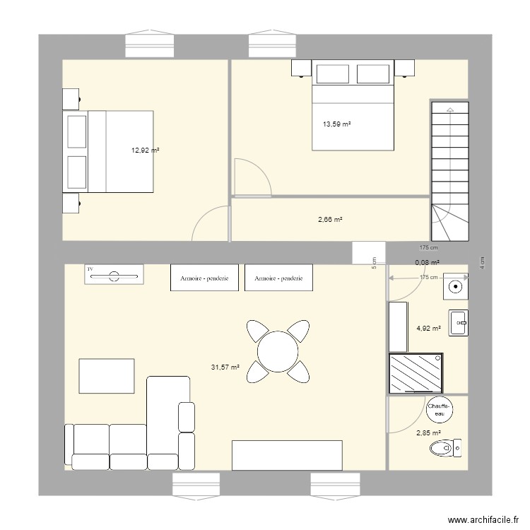 2ème étage. Plan de 7 pièces et 72 m2