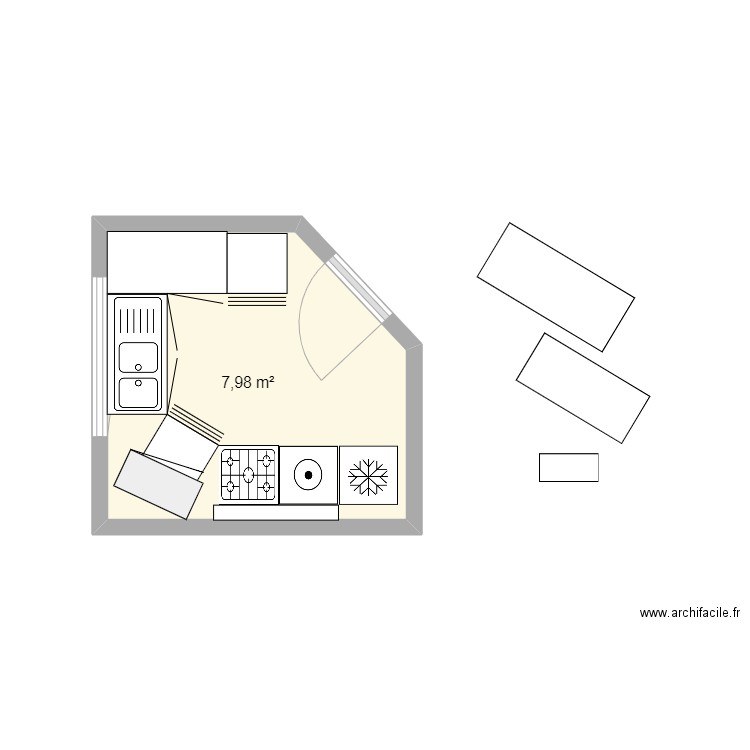 Bureau 2. Plan de 1 pièce et 8 m2