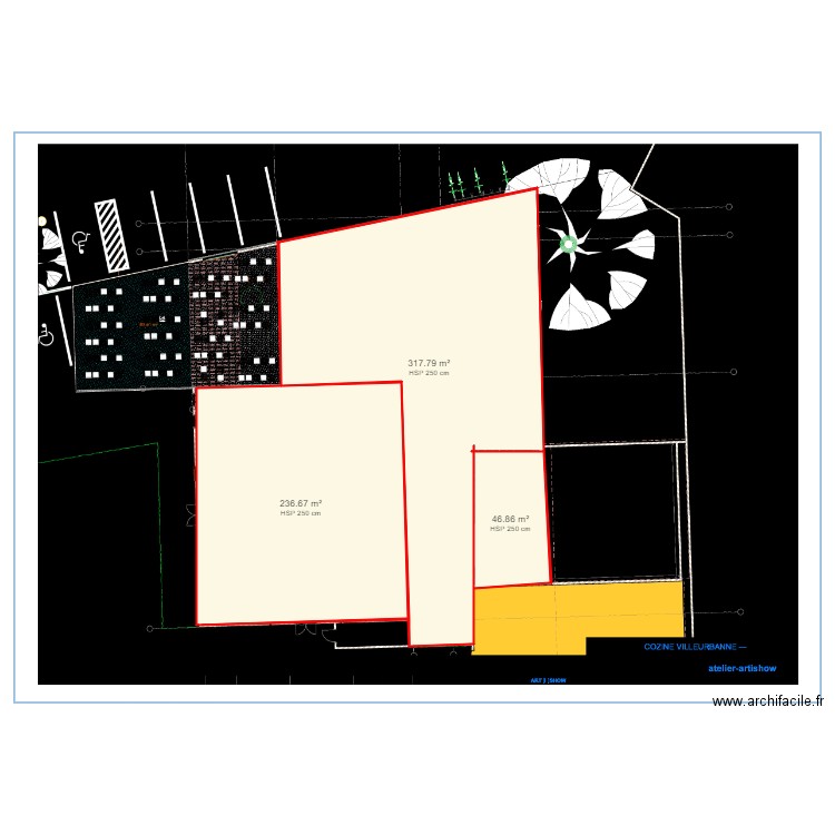 SURFACE COZINE. Plan de 3 pièces et 601 m2