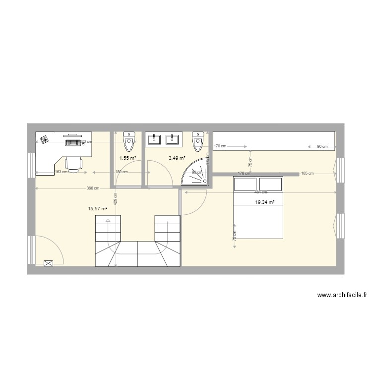 MuretBarry1EEscalier. Plan de 4 pièces et 40 m2