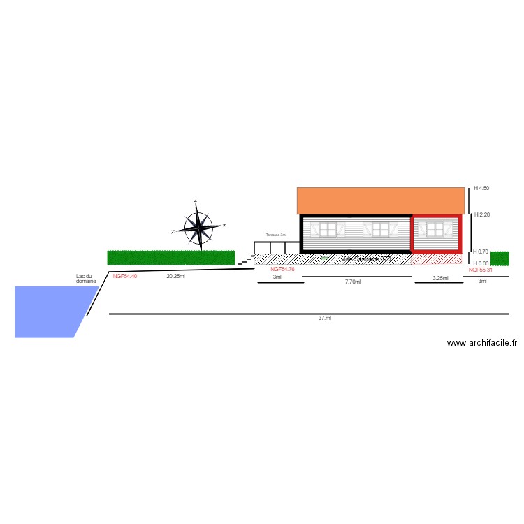 Plan en coupe   chalet 56. Plan de 5 pièces et 37 m2