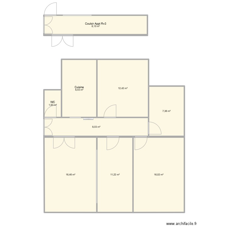 Gauthier r+3 et r+5. Plan de 9 pièces et 90 m2