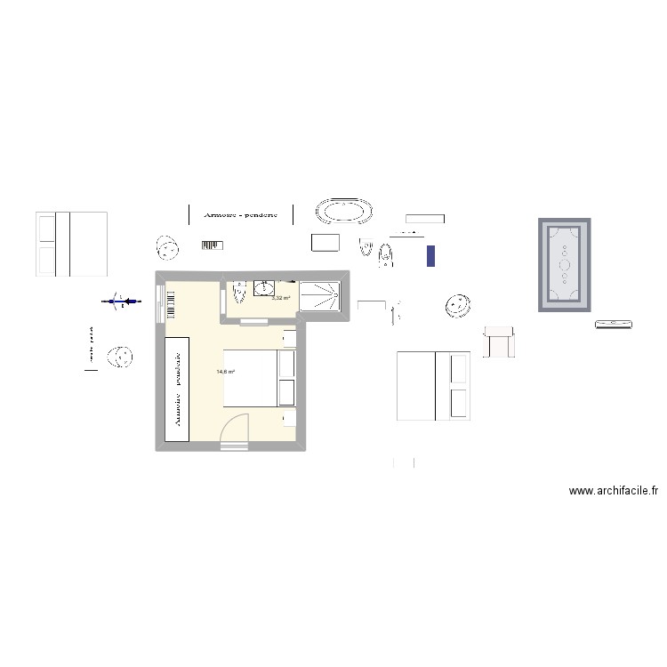 Chambre. Plan de 1 pièce et 18 m2