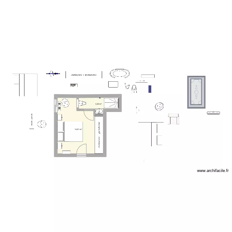 Chambre. Plan de 2 pièces et 18 m² Chambre. Plan de 2 pièces et 18 m²