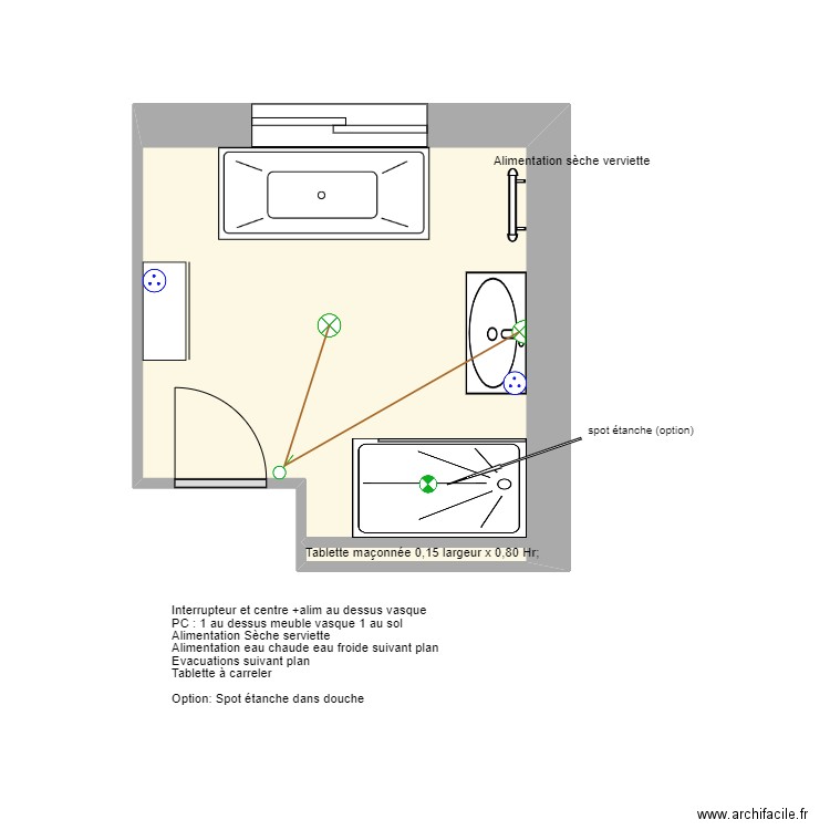 SDB 2 Mittainville Elec plomberie. Plan de 1 pièce et 9 m2