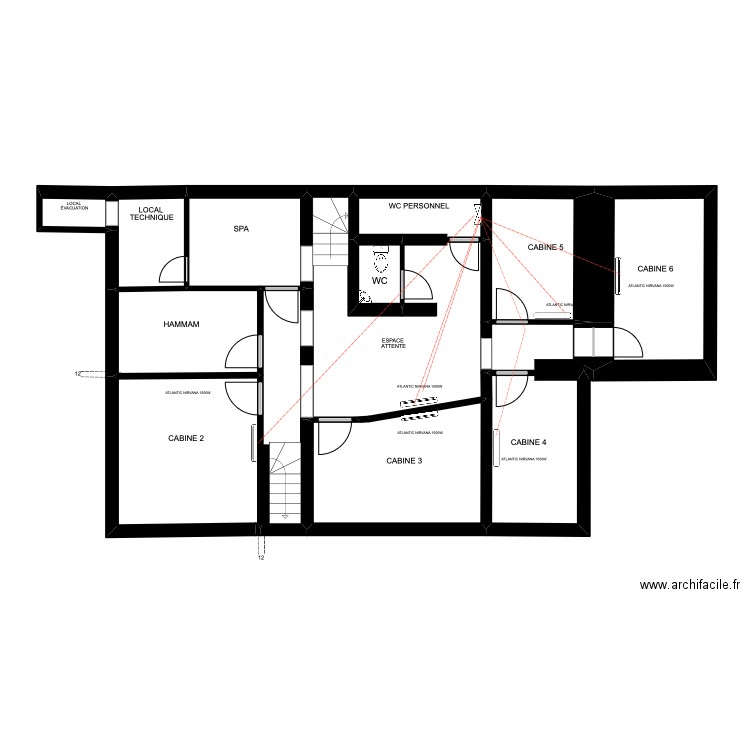 CHAUFFAGE SOUS SOL. Plan de 13 pièces et 97 m2