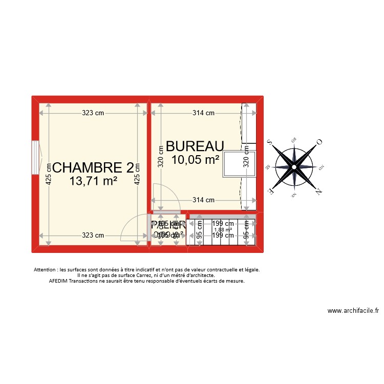 BI8468 ETAGE 2 PASCAL. Plan de 4 pièces et 27 m2