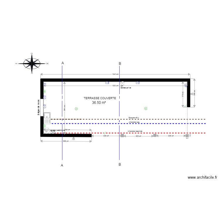 VUE EN PLAN TERRASSE COUVERTE. Plan de 0 pièce et 0 m2