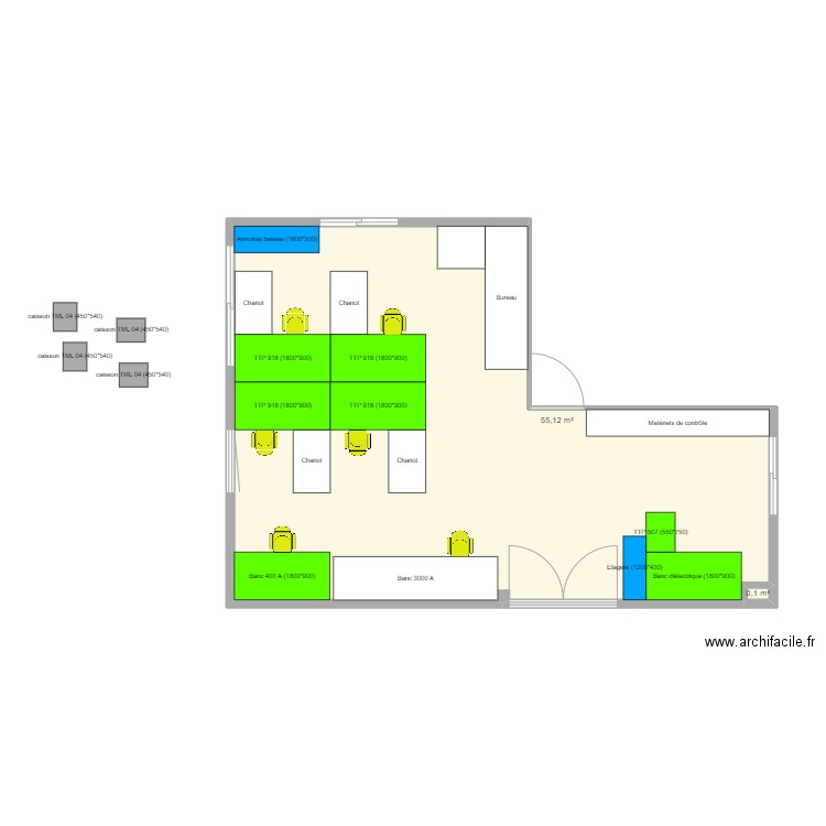 5S Contrôle V3. Plan de 2 pièces et 55 m2