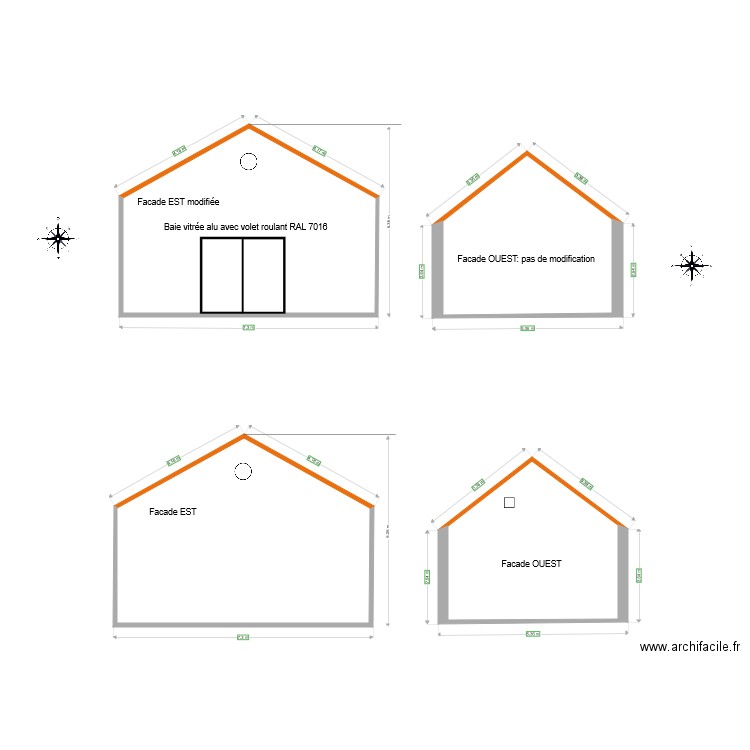 MAISON MEILLAC FACADES EST ET OUEST. Plan de 0 pièce et 0 m2