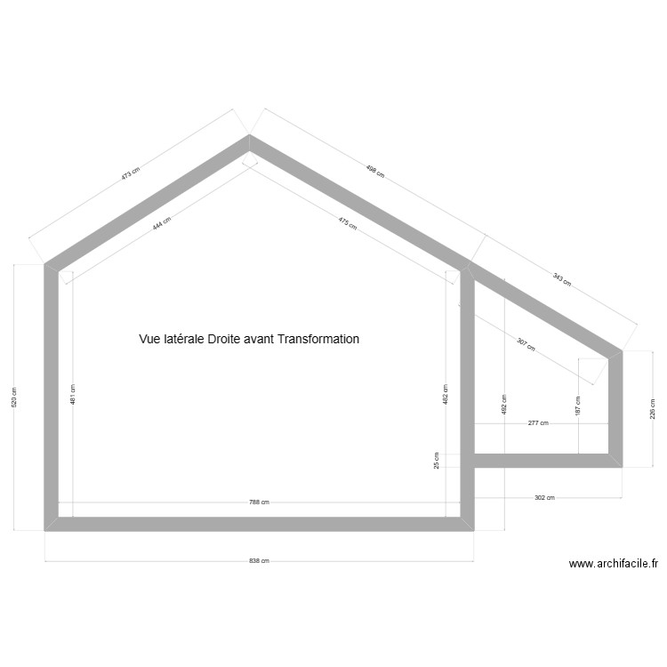 Vue latérale droite avant. Plan de 1 pièce et 47 m2