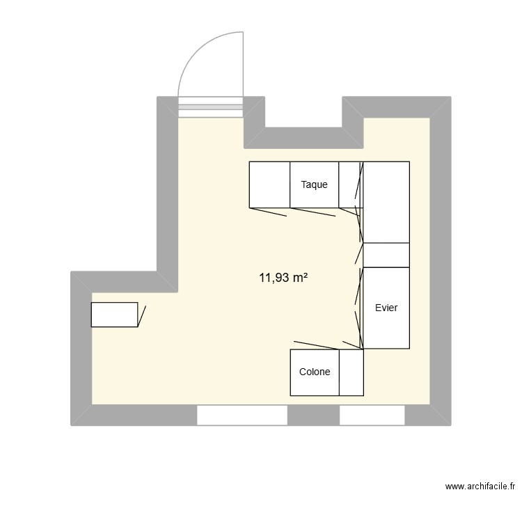 Cuisine temporaire. Plan de 1 pièce et 12 m2