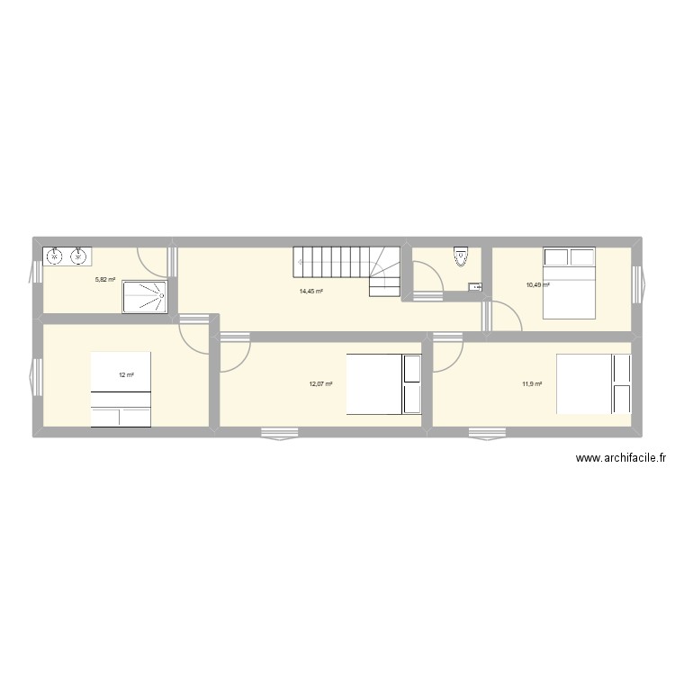 plan etage. Plan de 6 pièces et 67 m2