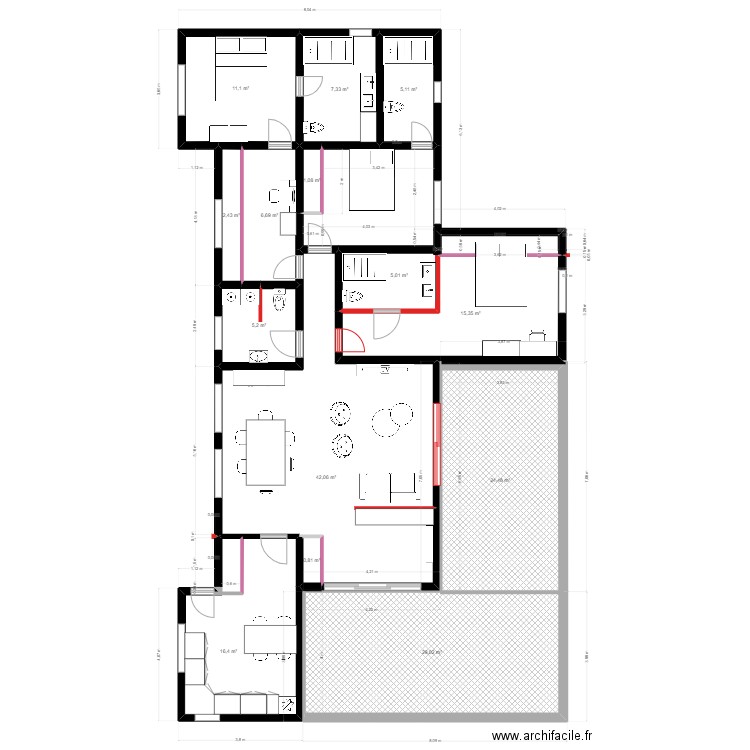 M.Chagoury  Menuiserie. Plan de 14 pièces et 172 m2