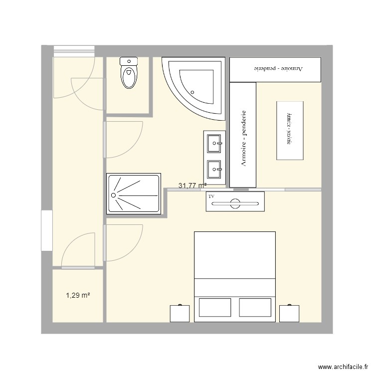 chambre9. Plan de 2 pièces et 33 m2