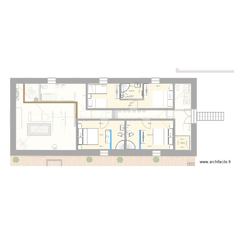 RDC Grange. Plan de 9 pièces et 205 m2