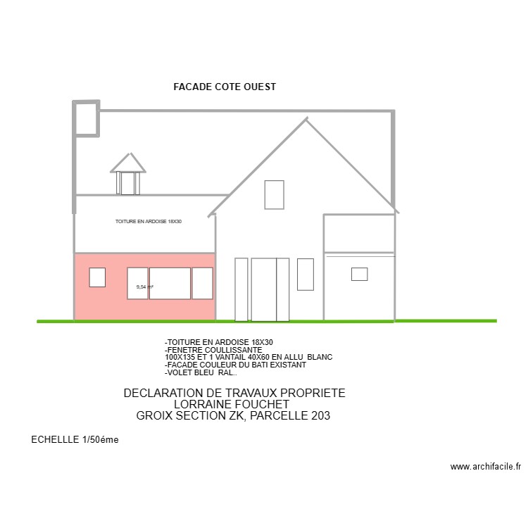 FACADE MAISON. Plan de 1 pièce et 10 m2