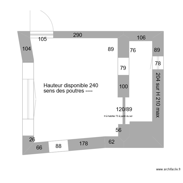 Cuisine campagne. Plan de 1 pièce et 23 m2