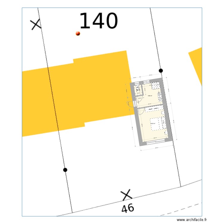 Plan Extension CLT CHAUVET. Plan de 3 pièces et 25 m2