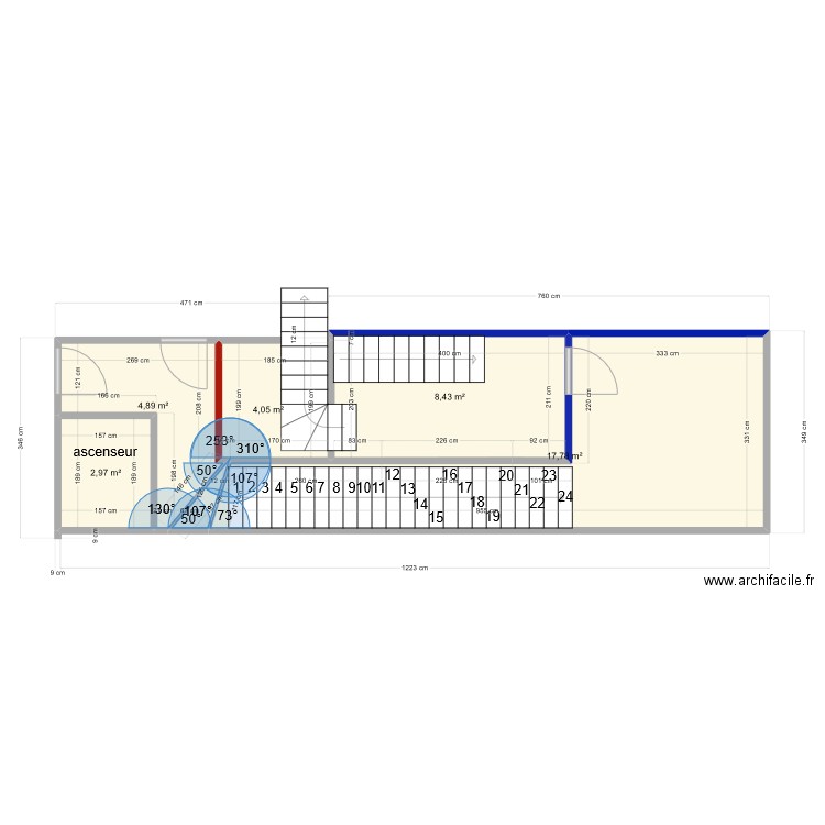 escalier  apart . Plan de 5 pièces et 38 m2