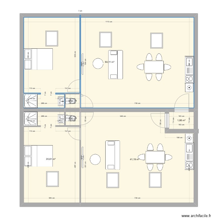 comble. Plan de 6 pièces et 129 m2