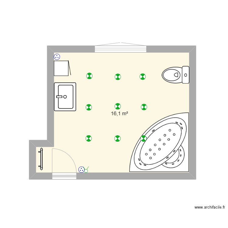 Sale de bain KAAN. Plan de 1 pièce et 16 m2