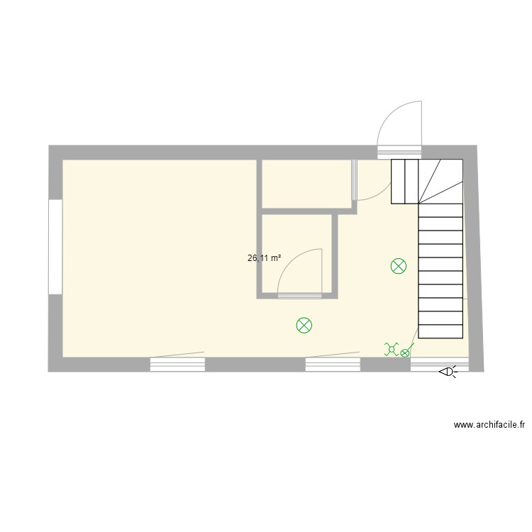 Cuisine  Hall 1. Plan de 1 pièce et 26 m2