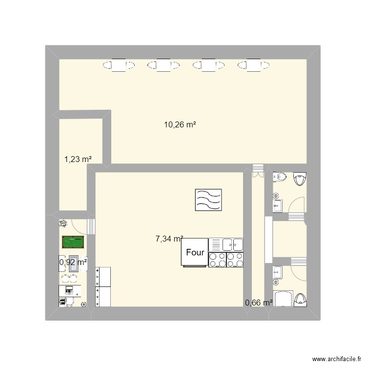 restaurant. Plan de 5 pièces et 20 m2