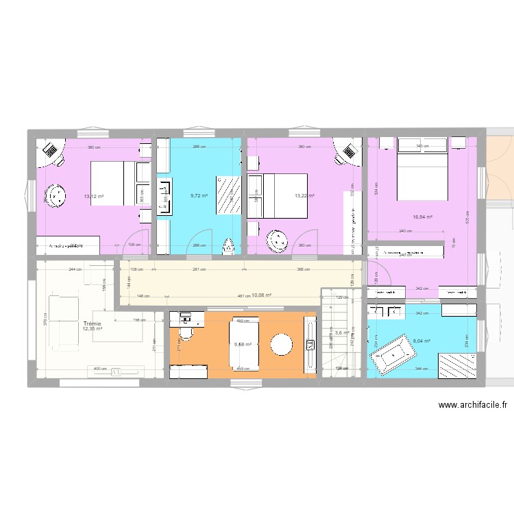 porjet 01. Plan de 14 pièces et 244 m2