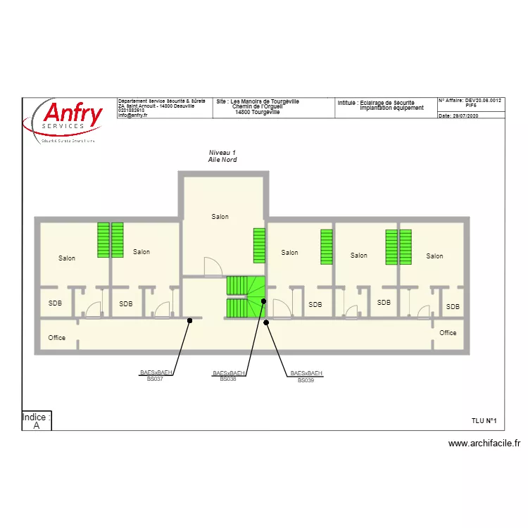Manoir de tourg&eacute;ville niveau 1 aile nord. Plan de 