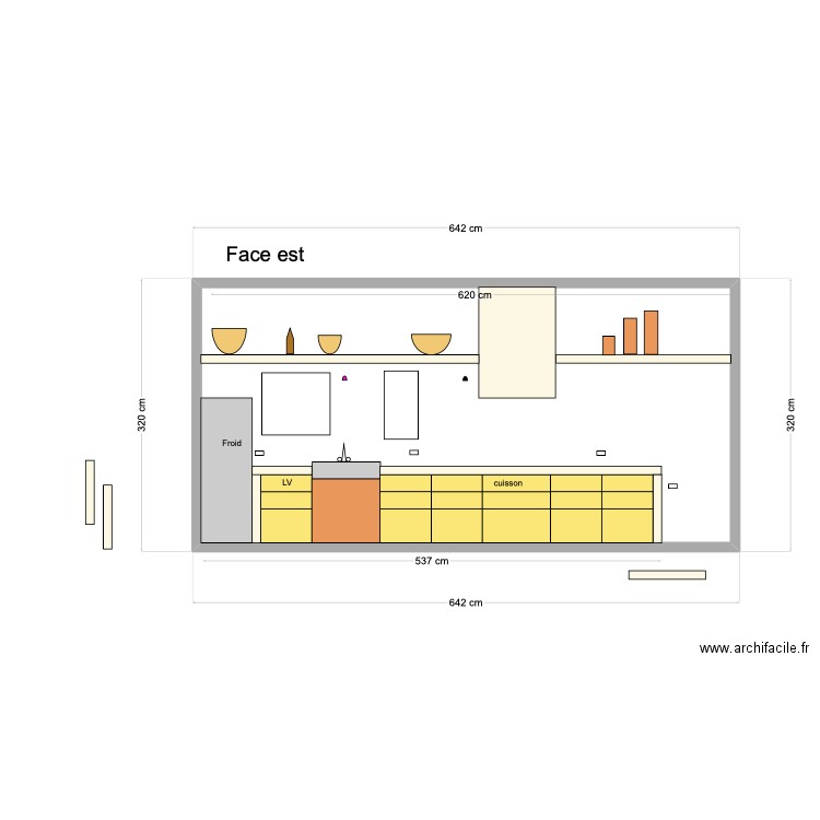 plan cuisine D. Plan de 1 pièce et 19 m2