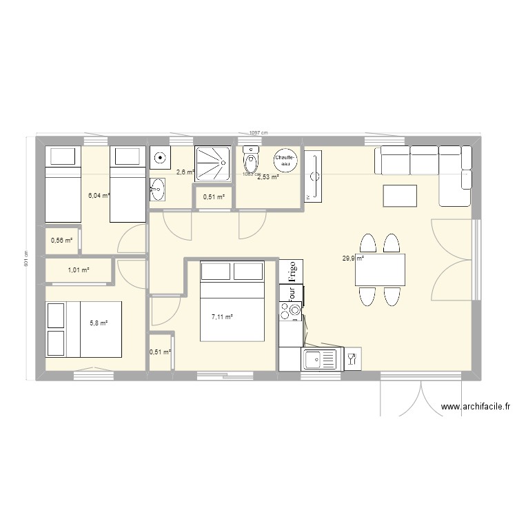 penestin2. Plan de 10 pièces et 57 m2