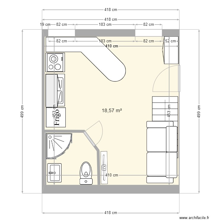 Réhabilitation studio 2. Plan de 0 pièce et 0 m2