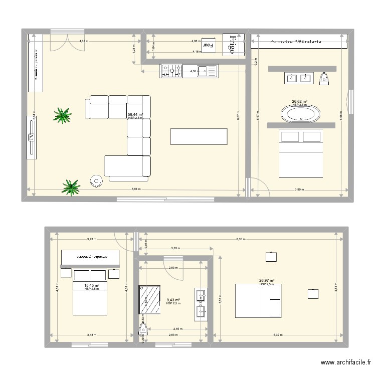 Maison. Plan de 6 pièces et 138 m2