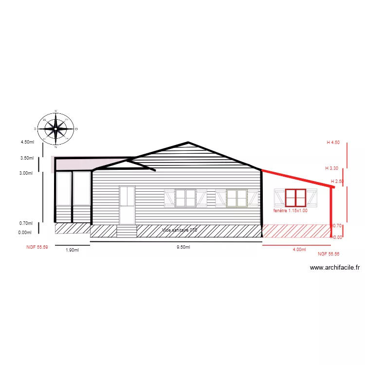 Facade NORD chalet 90        relance . Plan de 
