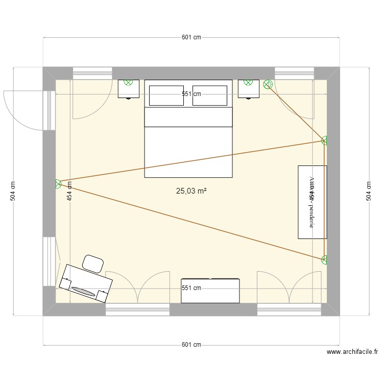 Plan électrique chambre parents. Plan de 1 pièce et 25 m2