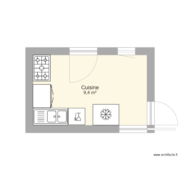 cuisine. Plan de 1 pièce et 9 m2