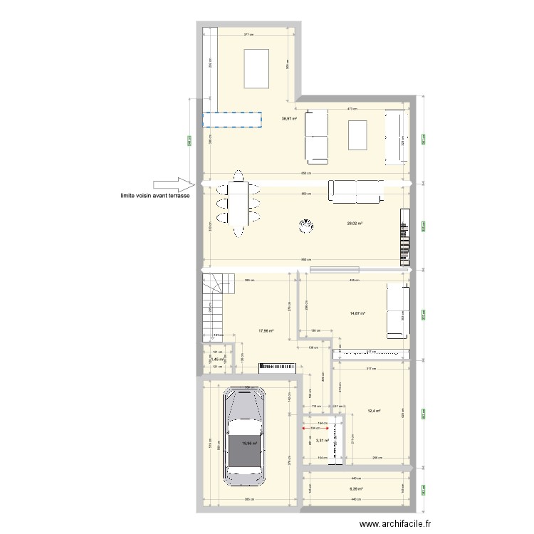 RDC AMD. Plan de 13 pièces et 212 m2