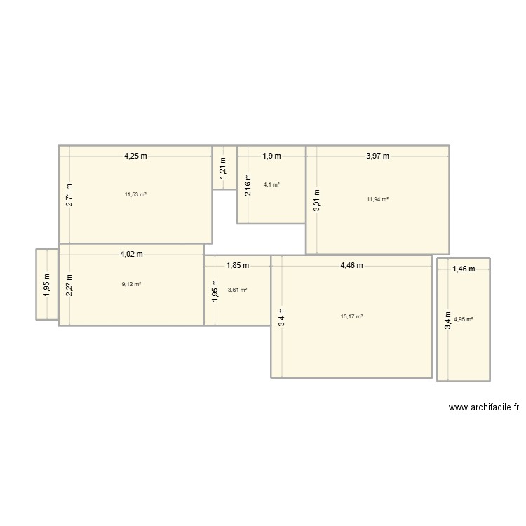 Appart. Plan de 9 pièces et 62 m2