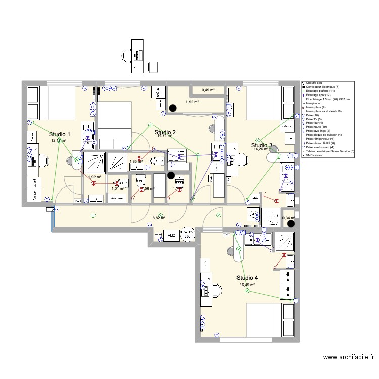 AL RICHELIEU 4WC VF. Plan de 13 pièces et 77 m2