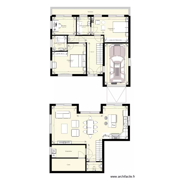 Comp&egrave;re Sart toit plat. Plan de 