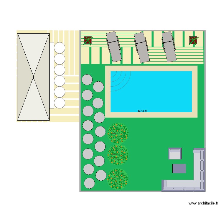 Maison jardin . Plan de 1 pièce et 80 m2