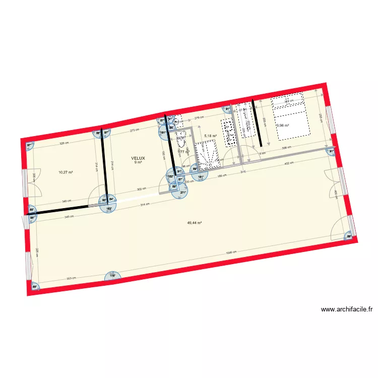 grand appart 3 ch VELUX. Plan de 