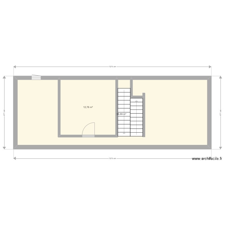 GINETTE ETAGE. Plan de 2 pièces et 50 m2