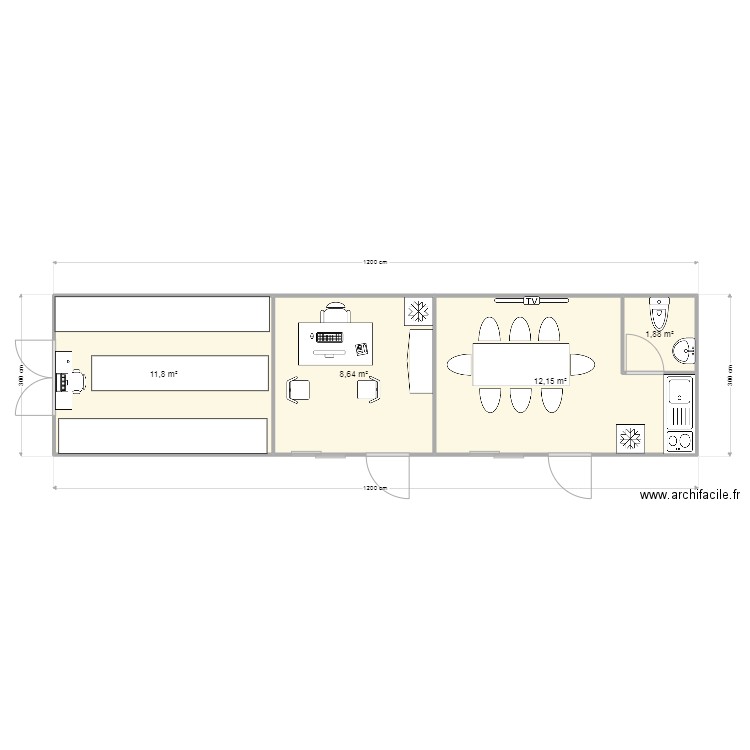 IRAQI 12/3. Plan de 4 pièces et 34 m2