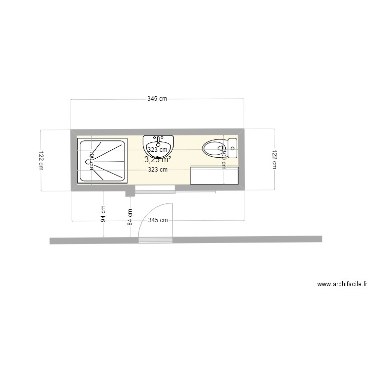 MOR Armelle SDB. Plan de 1 pièce et 3 m2