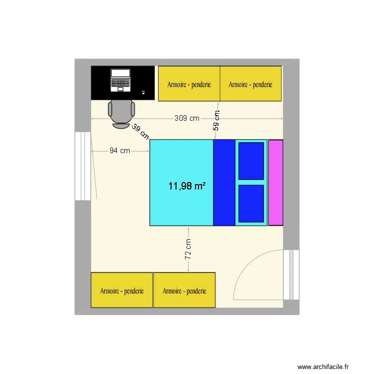 chambre kim bureau. Plan de 