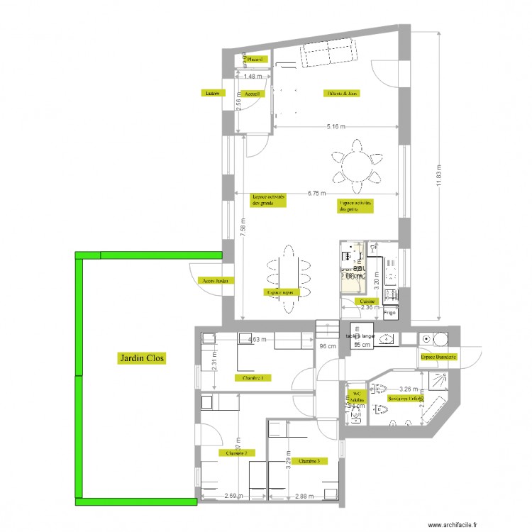 MAN projet 2 aménagé avec Cotation. Plan de 0 pièce et 0 m2