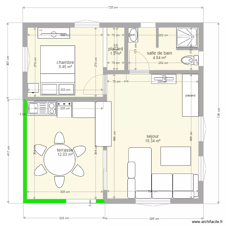 bungalow trois rivi&egrave;res. Plan de 