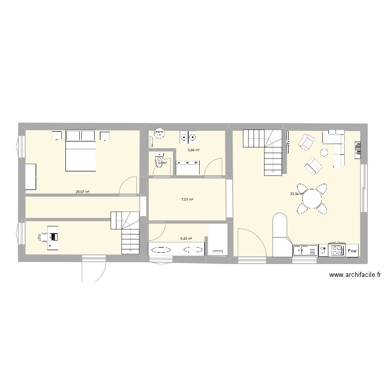 MAISON ECOUCHE. Plan de 6 pièces et 82 m2